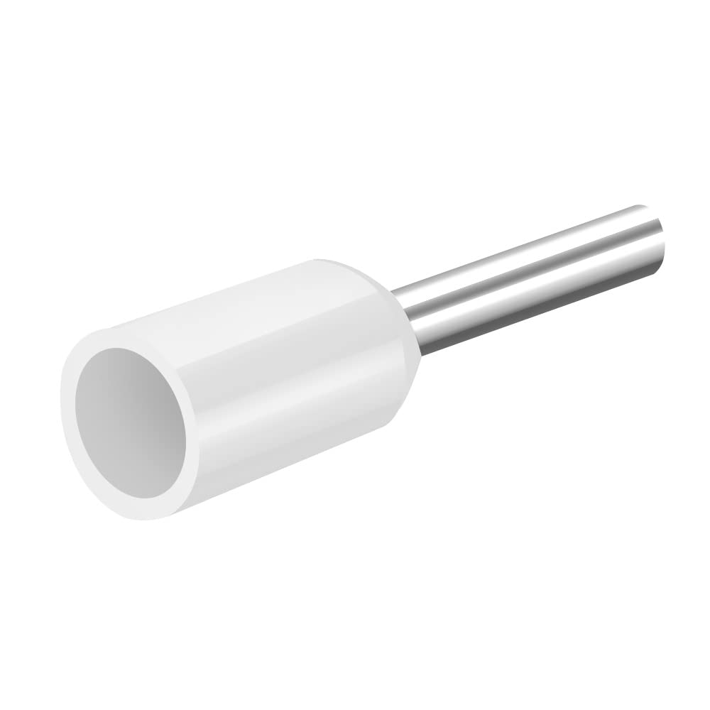 Heschen Terminal de extremo de cable, E0508, AWG22 / 0,5 mm², conector de crimpado de cobre, aislado de vinilo, blanco, paquete de 1000