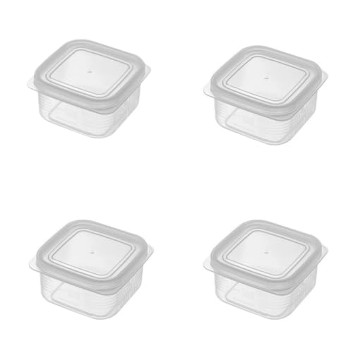 DeeKwee 4個 密封プラスチッククリスパーボックス、冷蔵庫フレッシュ、ご飯/冷凍肉分納容器、電子レンジ、加熱ランチボックス、食品保存ボックス、密封ボックス (全透明色,7.5*7.5*3.5cm*4個)