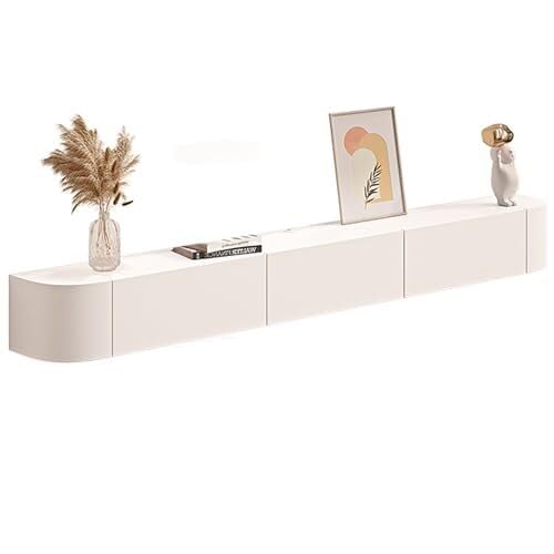 Console multimédia murale blanche pour sublimer vos soirées cinéma dans un salon épuré de 140 cm