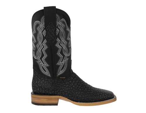 Texas Legacy Mens Black Cowboy Boots Bull Bison Neck Print Leather Square Toe2