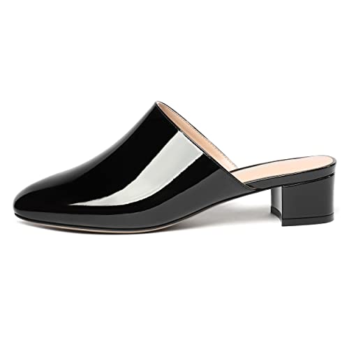 MODENCOCO Women's Slip On Square Toe Casual Patent Chunky Low Heel Comfortable Pumps Slide Mules 1.5 Inch2