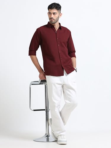 Image of Men's Solid Casual Shirt, Cotton Blend, Regular Fit, Spread Collar, Full Sleeve, Button Closure Perfect for Casual & Office Wear