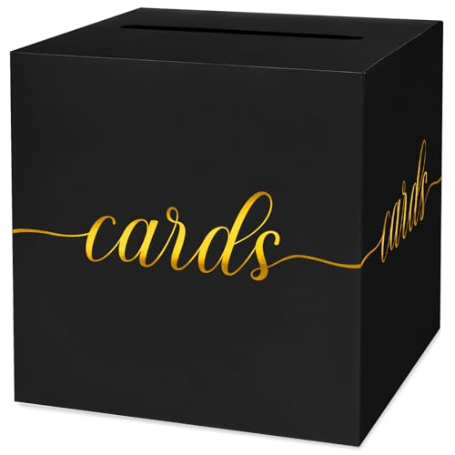 Image of 1 Pack Black and Gold Card Box for Party, 8.7 inch Black Gift Card Box for Birthday, Wedding, Baby Shower, Retirement, Anniversary, Bridal Shower, Graduation, Raffle Ticket