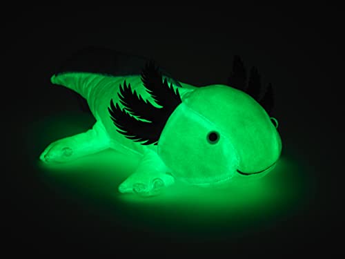 Original Uni-Toys - Axolotl (hellblau) - Leuchtet im Dunkeln (fluoreszierender Plüsch) - 32 cm (Länge) - Plüsch-Wassertier - Plüschtier, Kuscheltier