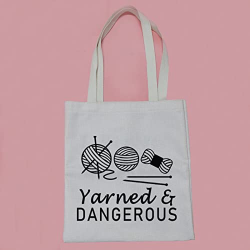 Image of PWHAOO Knitting Project Bag Knitting Gift Yarned and Dangerous Yarn Tote Bag Knitting Bag Mothers Day Gift