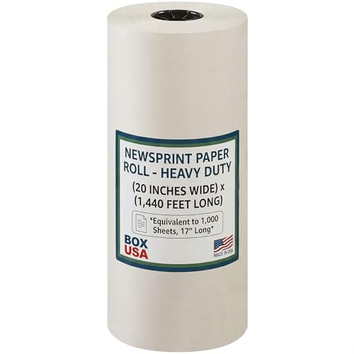 Image of Box USA Packing Paper Roll 20 inch x 1400ft (1,000 Sheets 17 inch Equivalent) - Newsprint Paper for Shipping, Storage and Moving Supplies, White