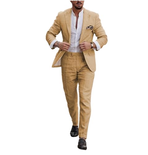 Men's Linen Suit Summer Classic Design Wedding Groomsman Suit Wear Jacket& Pants