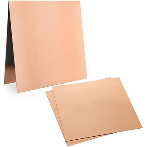 MIVIDE 4 Pcs 99.9% Pure Copper Sheet, 6" x 6", 24 Gauge(0.51mm) Thickness, Film Attached Copper Plates, Copper Metal Sheet for Jewelry Making, DIY Crafts, Repairs, Electrical Cover