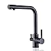 Suguword Schwarz Farbe 3 Wege Trinkwasserhahn Armatur für Küche Wasserfilter Spültischarmatur 2 Griff 360° rotierende 3 in 1 Mischbatterie Spüle Filtersystem Wasserhahn Mischer Wasserhahn