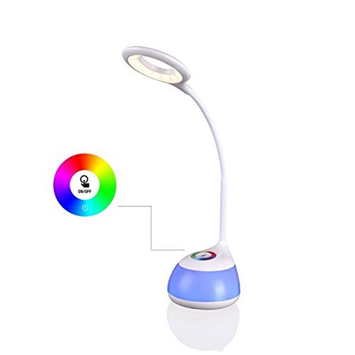 GLISTENY Bureau Lampe, Lampe Table Flexible, 3 Variations Luminosite 6000K 500LM 3W USB Puissance Blanc Chevet Lumiere Reglable Controle Tactile Bureau 265 Multicolor Grande Atmosphere