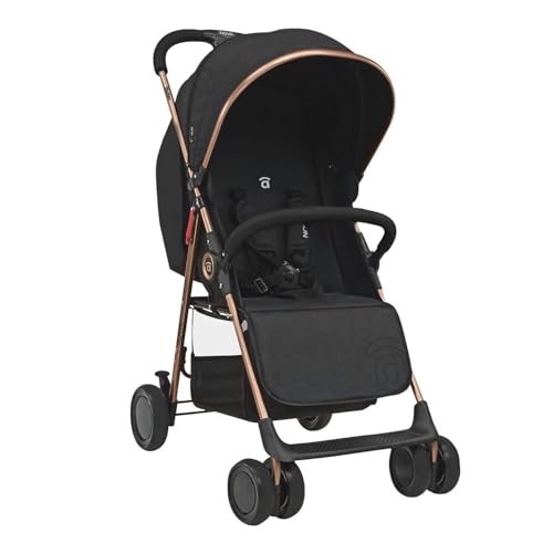 Silla de Paseo Ultraligera y Compacta para Bebé con Capota Extensible, Arnés 5 Puntos y Freno Trasero, Carrito de Paseo Ligero y Seguro desde el Nacimiento – Asalvo NOVA Dorada