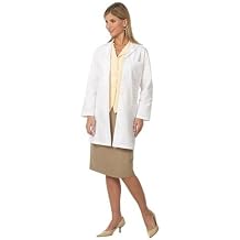 444L Polyester/Cotton Ladies Fashion Lab Coat with Button Front, 35" Length Large, White