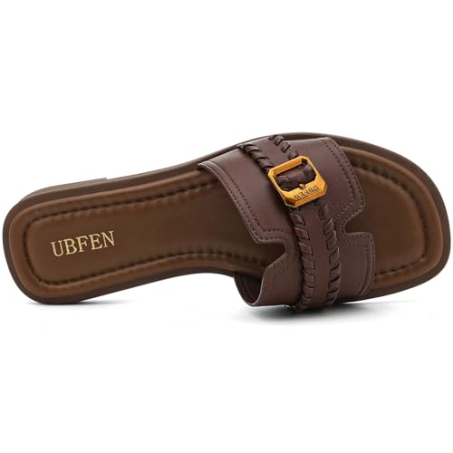 Image of UBFEN Womens Square Toe Flat Sandals Slides Dressy Comfortable for Beach