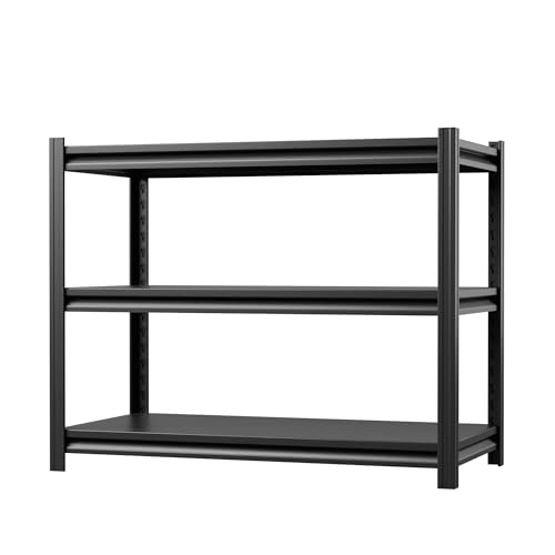 SUPEER Estantería de carga pesada de metal 100x80x50 cm con 3 estantes de metal ajustables | Estantería de almacenamiento para sótano y taller | Capacidad de carga hasta 600 kg | Negro