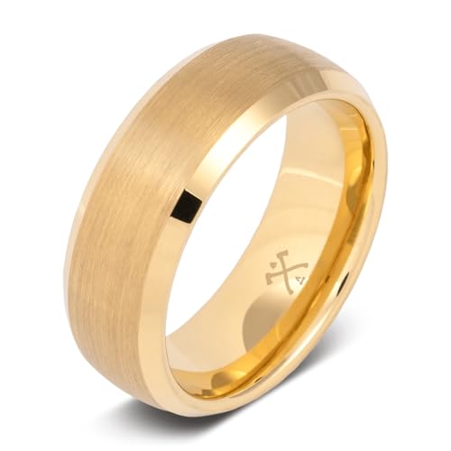 Manly Bands: Mens 14K Yellow Gold Plated Wedding Bands and Rings - Gold Plated Tungsten Comfort Fit and Stylish Rings for Men, Free Silicone Ring Included
