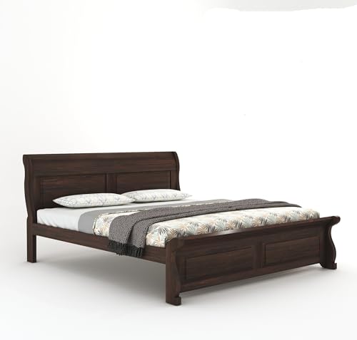 Image of SONA ART & CRAFTS Curve Solid Sheesham Wood Bed Queen Size Without Storage (78x60) Double Bed Queen Size Cot for Bedroom (Walnut Finish)