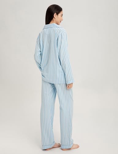 Image of Womens Muslin Pajama Set 100% Cotton Double Gauze Linen Like | Breathable Soft Comfort Button Up Loungewear Sleepwear PJ Set