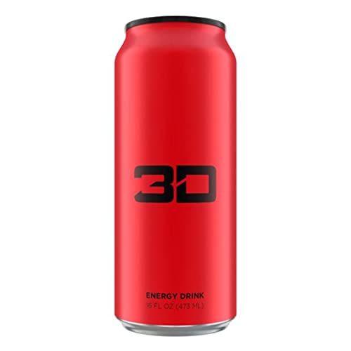 3D Sugar-Free Energy Drink, Pre-Workout Performance, Red, 16 oz Cans (Pack of 12)
