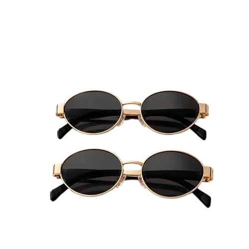 Oval Sunglasses for Women & Men | Trendy Metal Sun Glasses Classic Shades | UV400 Protection Retro Oval Sunglasses Vintage Style (Pack 2)-image-24