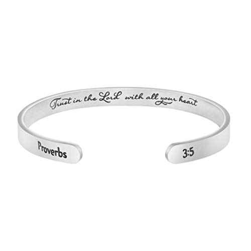Joycuff Trust in The Lord with All Your Heart Bracelet Bible Verse Jewelry Christian Gift for Her Inspirational Cuff Bangle
