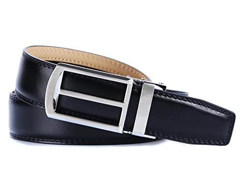 Black Belt for Men Ratchet Dress Belt - Genuie Leather - Comfort Click Buckle -1 1/8" Width2