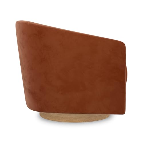 Image of Swivel Accent Chair, Upholstered Modern Barrel-Curved Arm Chair, Velvet Fabric Comfty Sofa Reading Chair with Solid Wood Base for Living Room, Bedroom, Club, Burnt Orange