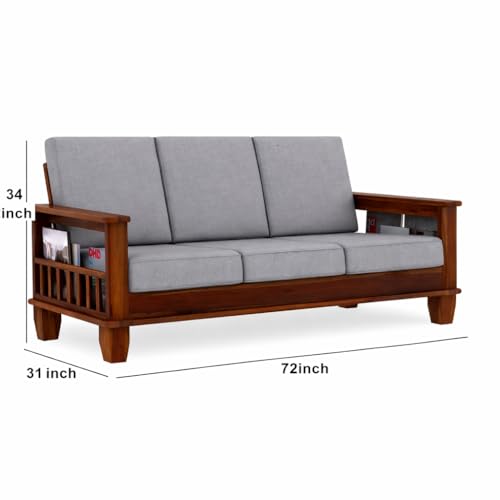 Image of Solid Sheesham Wood 3 Seater Sofa for Living Room | Couch Sofa for Living Room | Sofa Set Furniture for Home| Settee 3 Seater - Grey