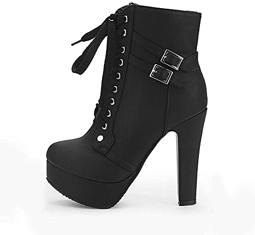 Viuluti 2025 Women's Lace-up Combat Ankle Boots Platform High Heels Sexy Round Toe Heeled Booties3