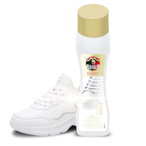 Búfalo Express - Crema Autobrillante Color Blanco Formulada con Aceite Natural de Almendras, Cuidado del Calzado y Color, Brillo Intenso Inmediato - Frasco de 50ml