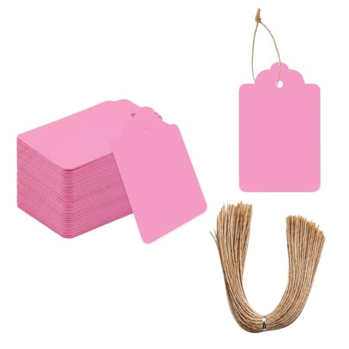 Image of CVANU 100pcs Premium Color Tag Blank Hanging with Pre-Punched Hole Tags for DIY Crafts, Gift Wrapping, Labelling & Writable Decorative Tags for All Occasions (2.85in X 1.7in) Pink