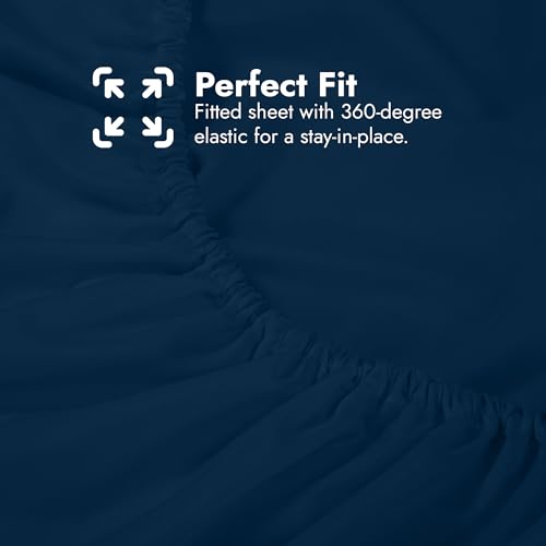 Image of Royale Linens Extra Deep Pocket Twin Fitted Sheet Only - Twin Size Deep Pocket Navy Fitted Sheet - Fits 18 inch to 24 inch Thick Mattress - Soft & Breathable Elastic Sheets (39x75 Inches, Navy)