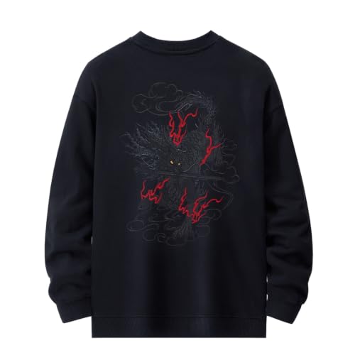 Sweat-shirt homme col rond brodé coton ample pull décontracté doublé