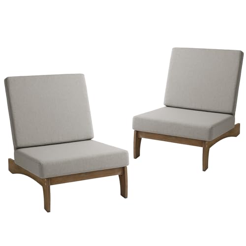 Image of Pia Ricoo Patio Chairs Set of 2, Heavy Duty Wood Patio Furniture Set with Thick Cushions, Bistro Set All-Weather Outdoor Chairs for Balcony, Deck, Poolside, Porch - Light Camel
