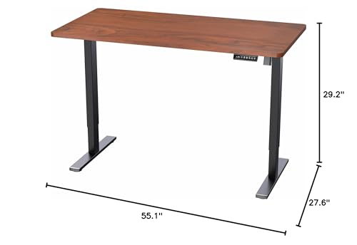 Image of VIVO Dark Walnut 55 x 28 in Standing Desk, DESK-KIT-1B55D | Electric, Holds 220 lbs, Sit Stand, Height Adjustable, Solid One-Piece Table Top, Memory Presets, 1B Series, Black Frame