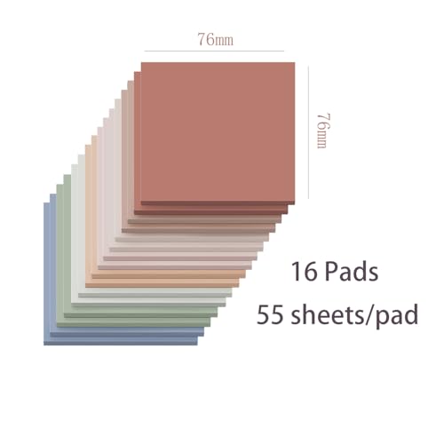 Image of Wowivy Pack of 16 Sticky Notes, 76 x 76 mm, Vintage Colours, Sticky Pads, Recyclable, Self-Stick Note Pads, Sticky Notes, Easy to Post for Home, Office, 55 Sheets /Pad, 880 Sheets Total