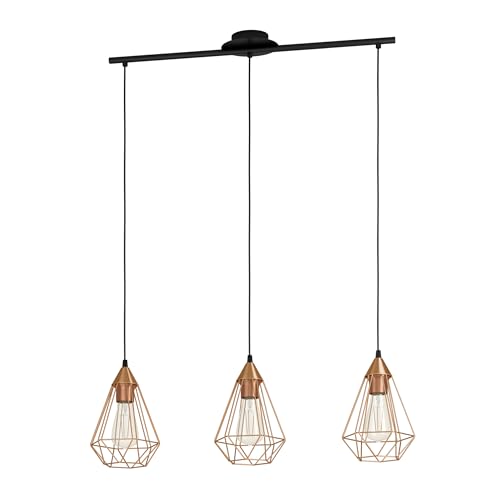 Eglo Lámpara colgante TARBES, lámpara de suspensión vintage con 3 bombilla de estilo retro, materiaL acero, color Cobre, negro, casquillo E27