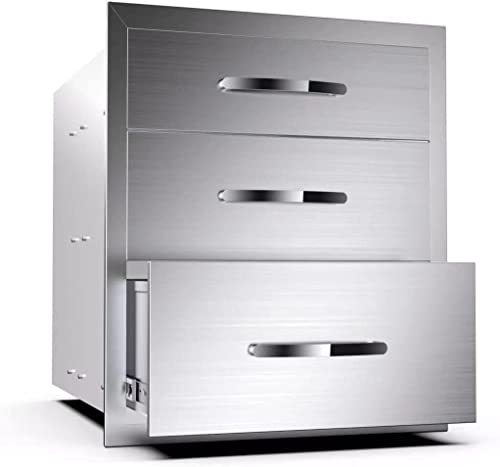 Image of 16''W x 21''H x 23''D Outdoor Kitchen Triple Access Drawers Stainless Steel, Flush Mount BBQ with Handles BBQ Island for Outdoor Kitchens or Patio Grill Station