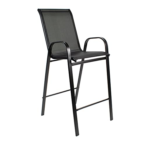 THE SECRET HOME - Silla Alta para Barra - Alto. 120 cm x Largo. 55 cm x Ancho. 70 cm - Color Negro - Asiento de Metal con Lona - Decoración para Exterior e Interior