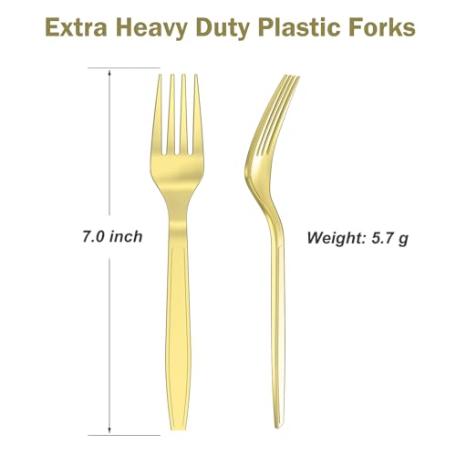 Dealusy 360 Count Extra Heavy Duty Gold Plastic Forks Disposable, BPA-Free, Heat Resistant, Solid and Durable Disposable Forks Bulk, Premium Plastic Forks heavy duty for Party Supply