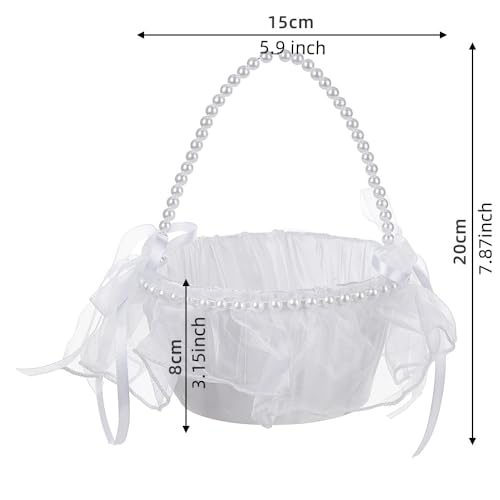 image for Yuudar Wedding Flower Girl Basket with Pearl Handle,Satin Flower Stora