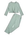 Handfrog Girls Casual Outfits Cute Ribbed Long Sleeve Shirts Pants Set for Teen Fall Trendy Clothes Lounge Sets