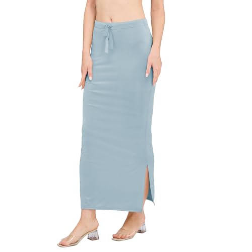 Image of DESI GIRL Satin Shimmer Stretchable Saree Shapewear Petticoat with Drawstring for Women | Mermaid fit Saree Petticoat with Side Slit for Easy Movement | Saree Shaper | Long inskirt