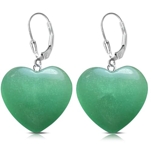 HAIXIAN Geometry Dongling Jade Gemstone Love Heart Drop Earrings for Women (A1_Dongling Jade) by HAIXIAN - Used condition - US$9.14