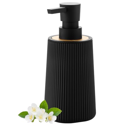 Hand Soap Dispenser, Black Soap Dispenser Bathroom, Refillable Washing up Liquid Soap Dispenser Kitchen (Black Bamboo, Liquid)
