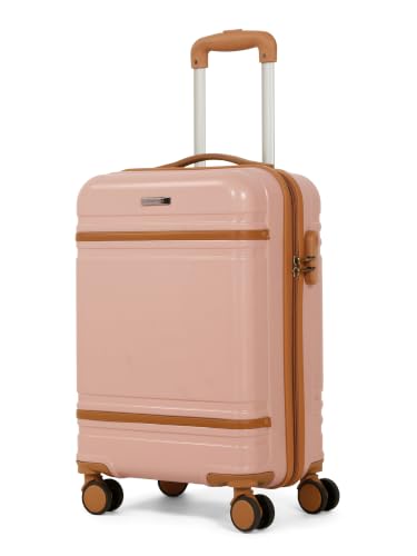 Image of Teakwood Cabin Size 8 Wheels Trolley Bag, Hard Cabin with Zipper Closure, Adjustable Push Button & Cross Side Strap, Number Lock System 360 Degree (Small, Rose)