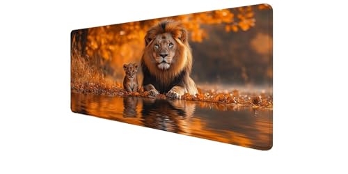 Tapis souris XXL antidérapant et étanche lion avec bords cousus