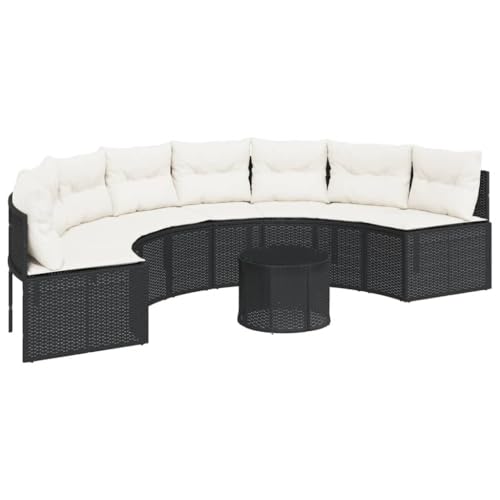 vidaXL Canapé de Jardin Table Coussins Demi-Rond Noir résine tressée, canapé d’extérieur, canapé de Forme Demi-Ronde, canapé de Jardin en résine...