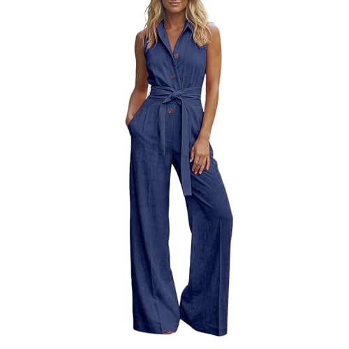 Genérico Mono elegante para mujer, sin mangas, cuello en V, pierna ancha, mameluco largo de una pieza, traje de noche, traje de negocios, para mujer, boda, fiesta, pantalones de verano
