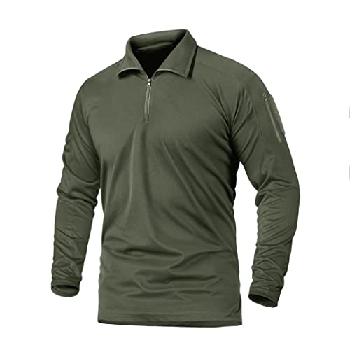 Chemises à Manches Longues pour Hommes Pull à col zippé 1/4 Zip Up Randonnée Sports Workout T-Shirts Tops Green 3XL Cover