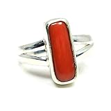 Jewelryonclick Natural Red Coral 925 Sterling Silver Rings for Women Handmade Astrological...